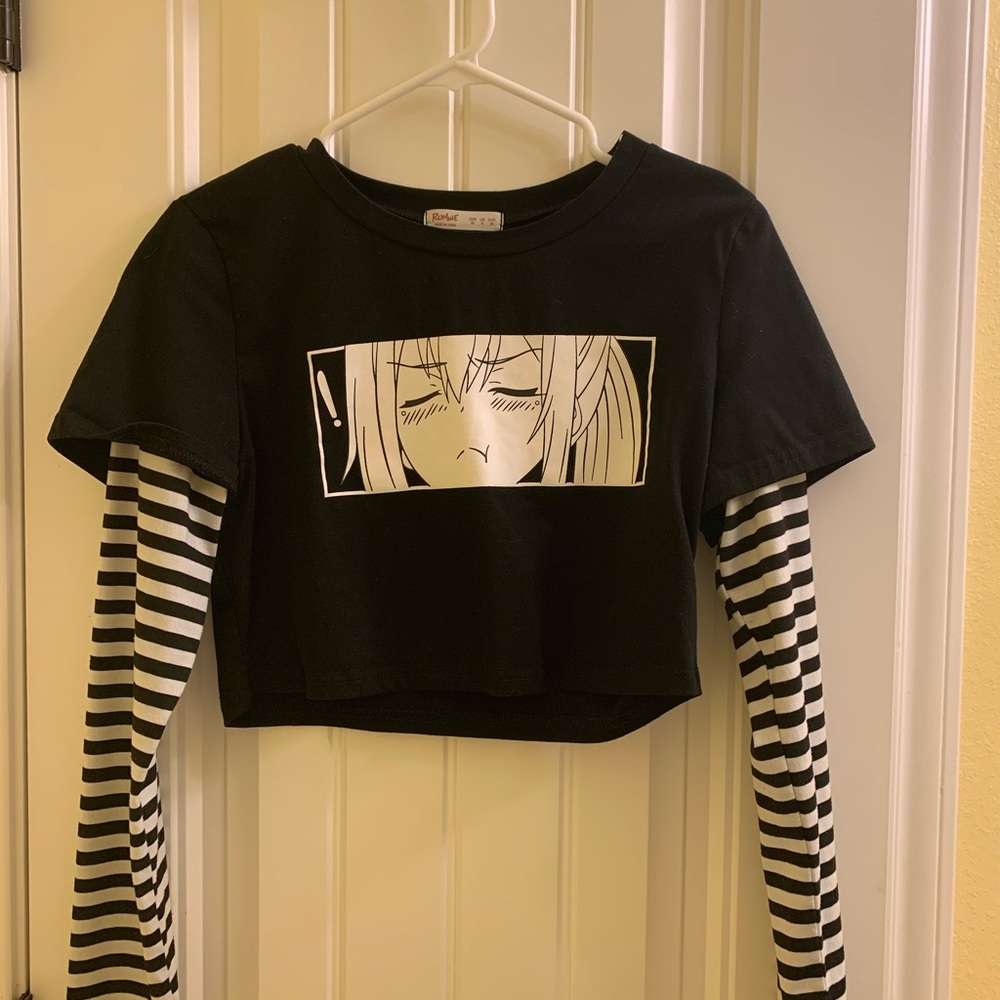 Black and white anime crop top